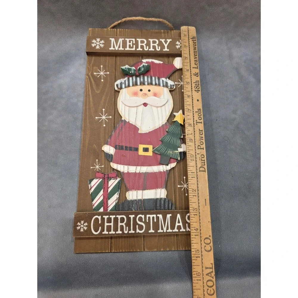 Merry Christmas Rustic Wooden Santa Wall Decor Plank Sign 16 Inch Holiday Art